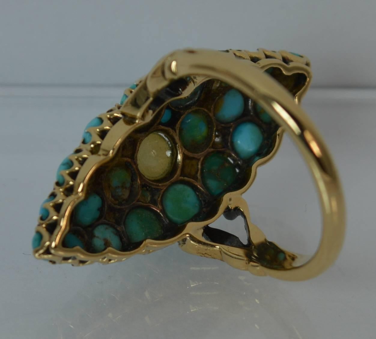 Victorian 18 Carat Gold Pearl and Turquoise Marquise Navette Ring 2
