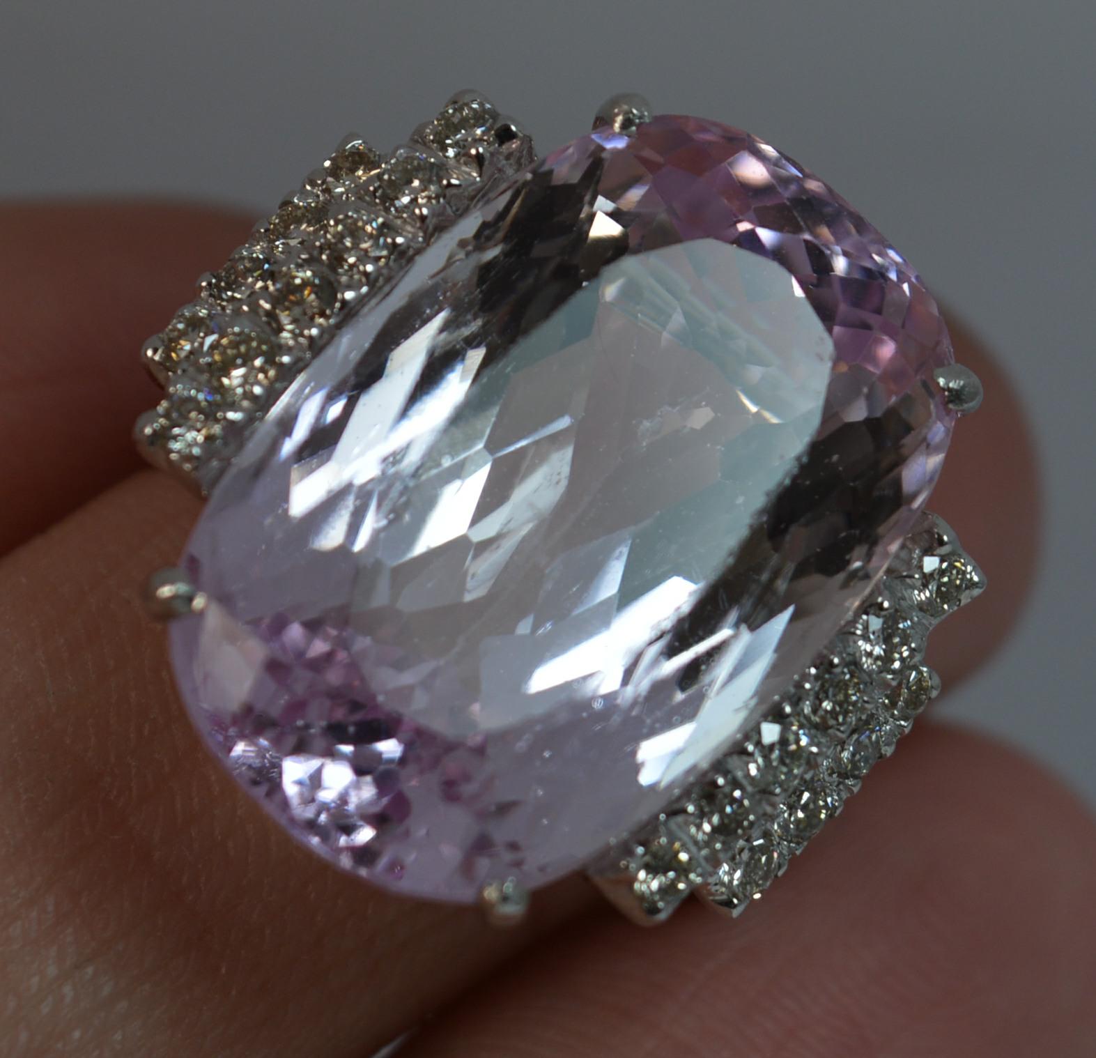 Women's Natural Kunzite 20 Diamond 18 Carat White Gold Ladies Ring