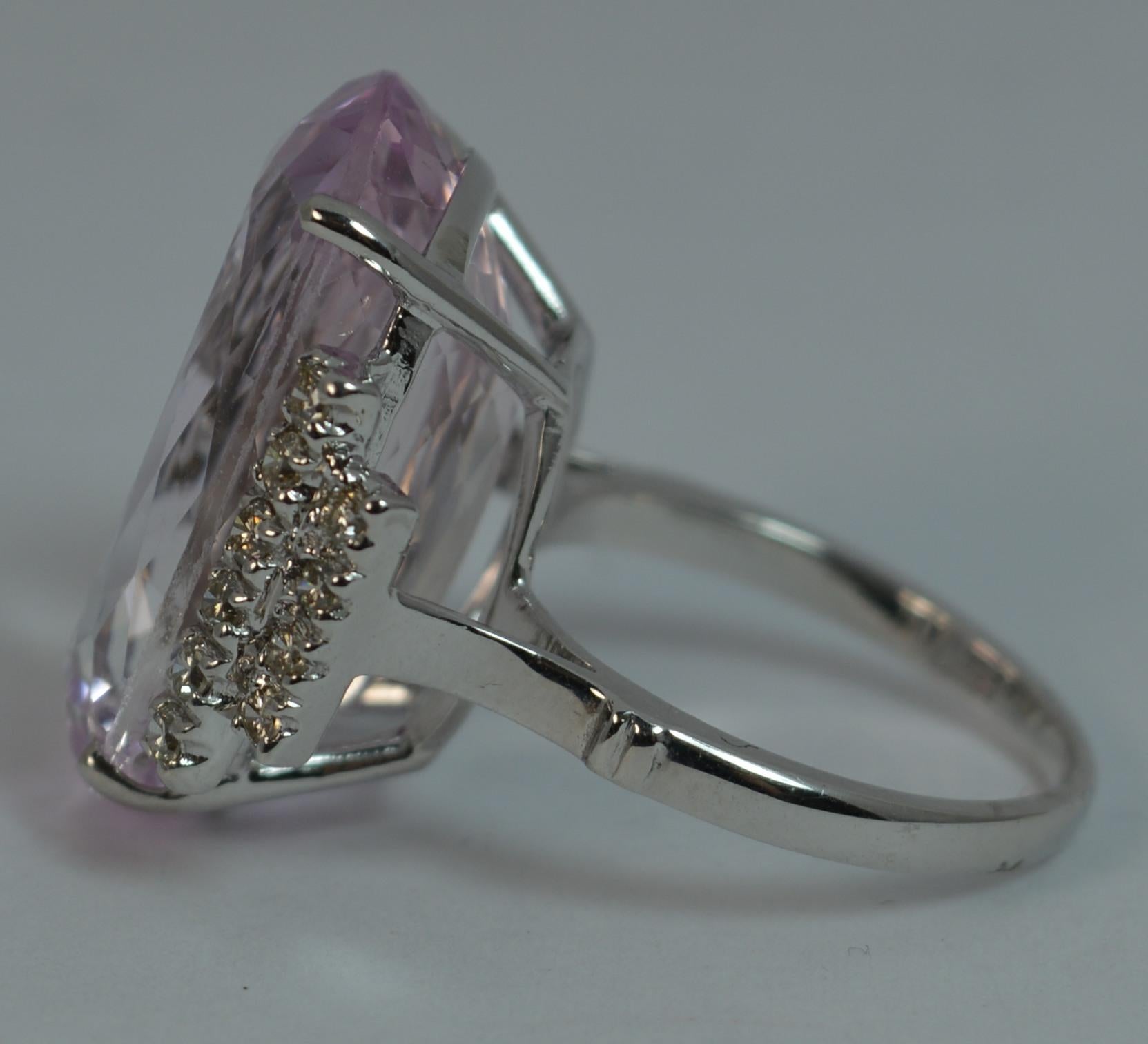 Natural Kunzite 20 Diamond 18 Carat White Gold Ladies Ring 2