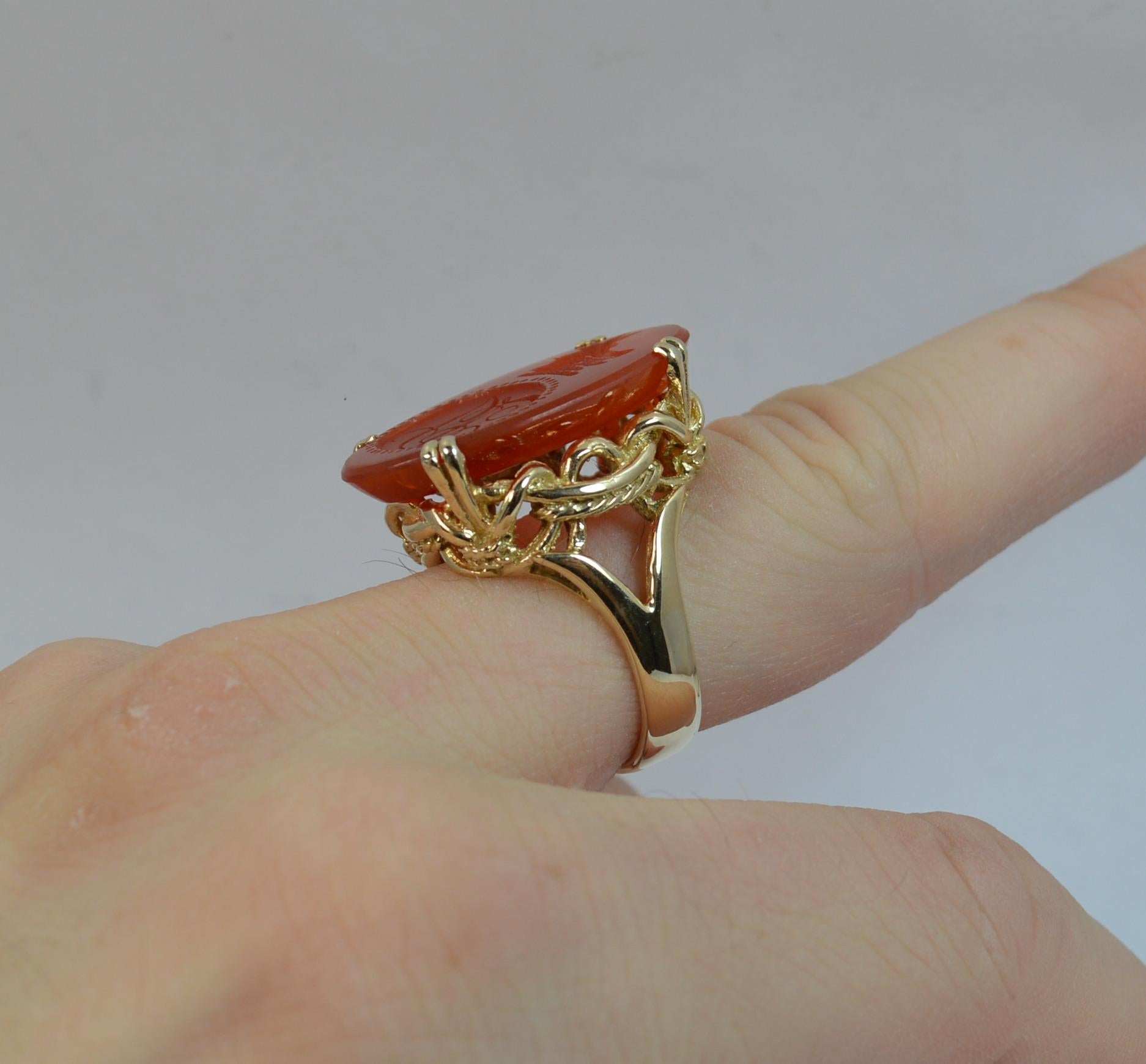 Victorian Large Wild Boar Head Carnelian Agate and 9 Carat Gold Intaglio Seal Signet Ring
