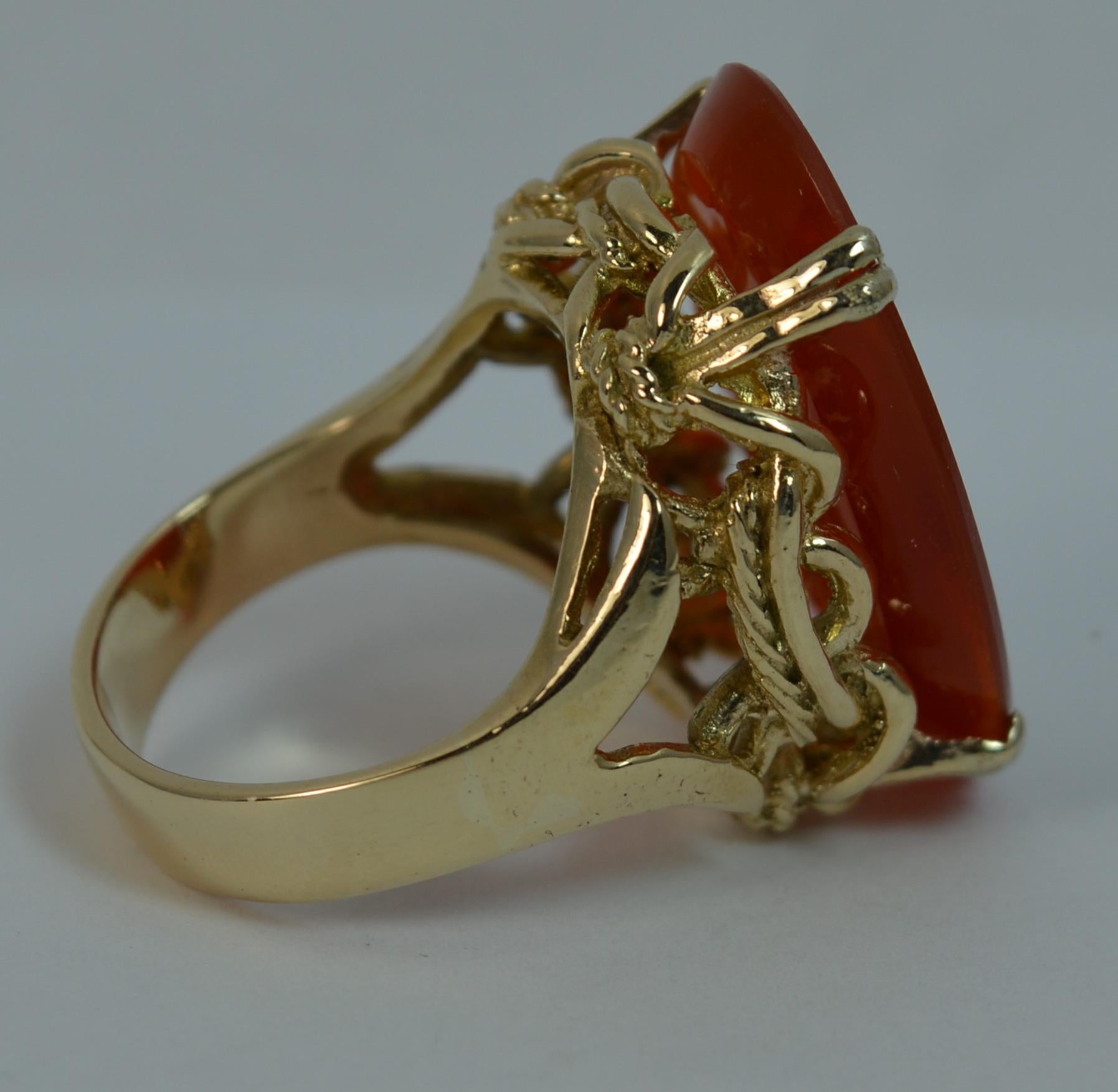 Large Wild Boar Head Carnelian Agate and 9 Carat Gold Intaglio Seal Signet Ring 4