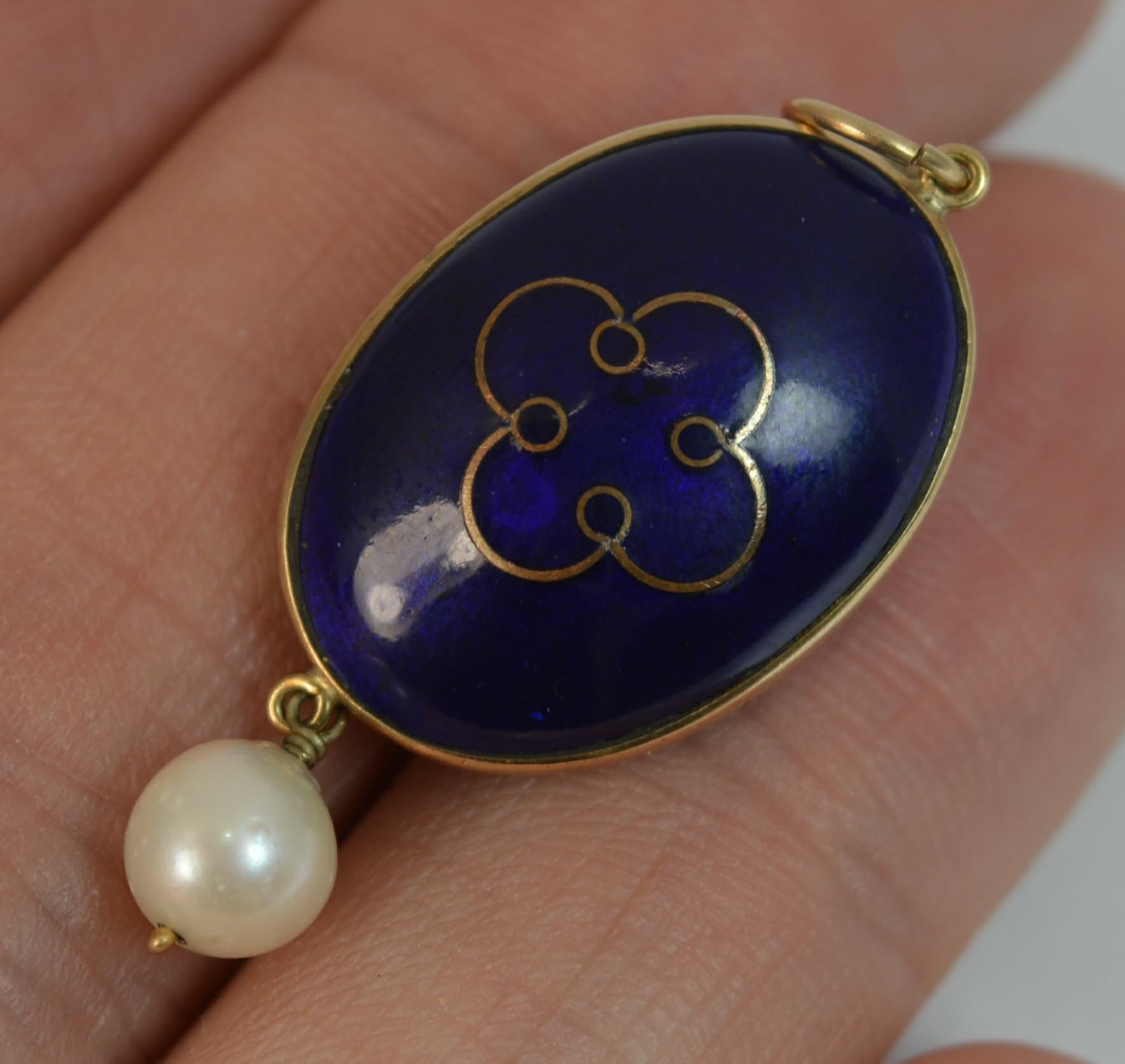 Victorian 9 Carat Rose Gold Enamel Amethyst and Seed Pearl Pendant 1