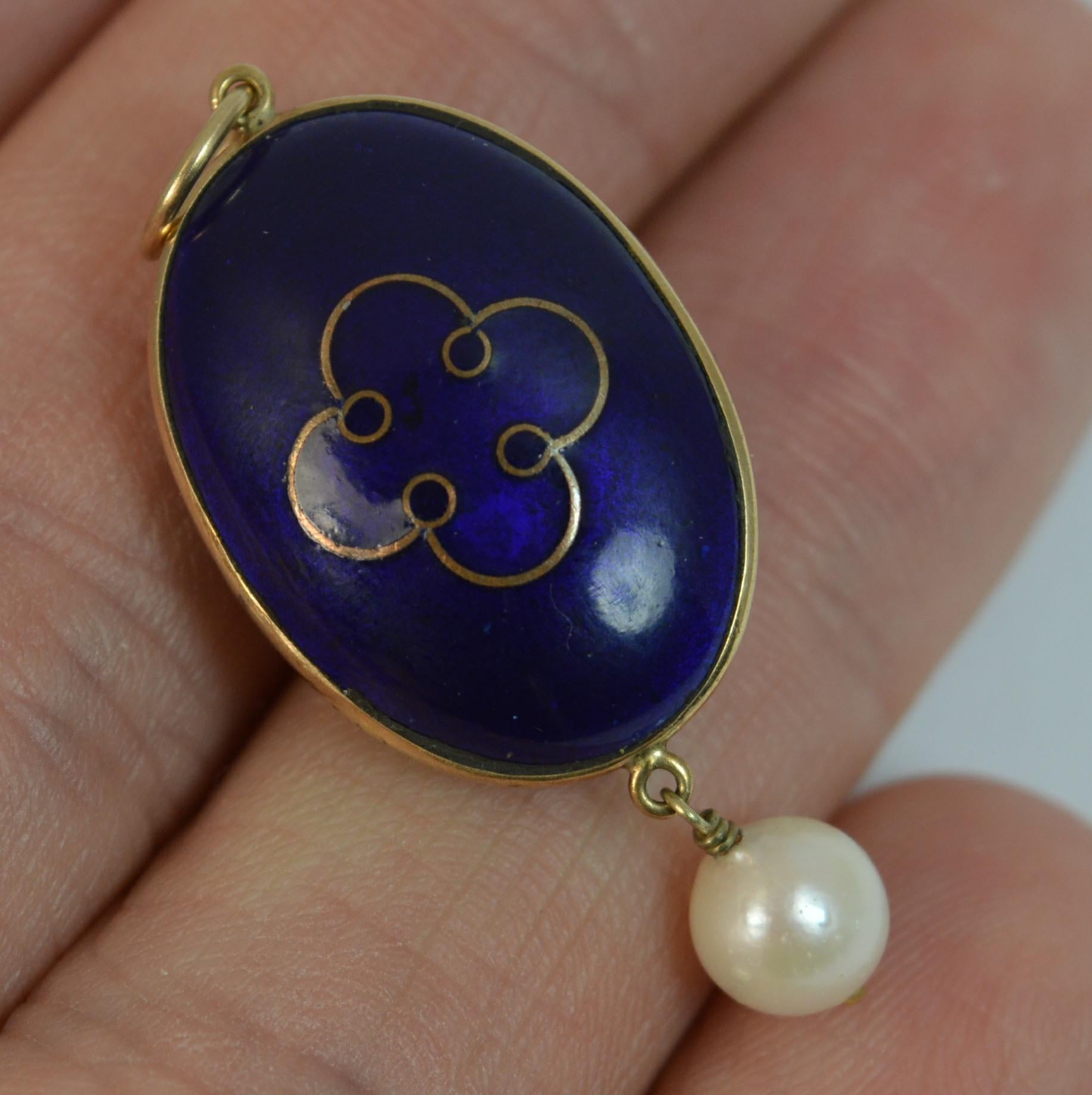 Victorian 9 Carat Rose Gold Enamel Amethyst and Seed Pearl Pendant 2