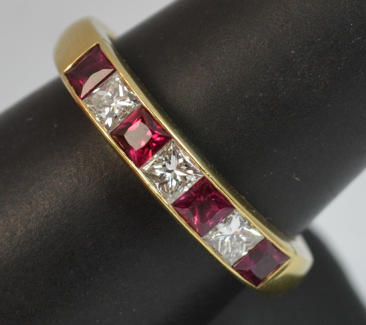 
A stunning quality Ruby and Diamond ring.

Made and retailed by Cropp and Farr, reknowned for using stunning quality gemstones and VS grade diamonds throughout all pieces.

Modelled in a solid 18 carat yellow gold shank.

Set with alternating