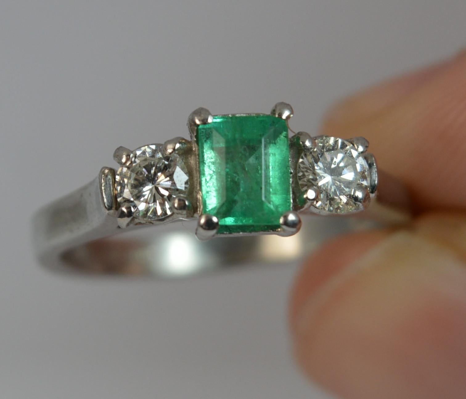 Art Deco Platinum Emerald and Diamond Trilogy Engagement Ring