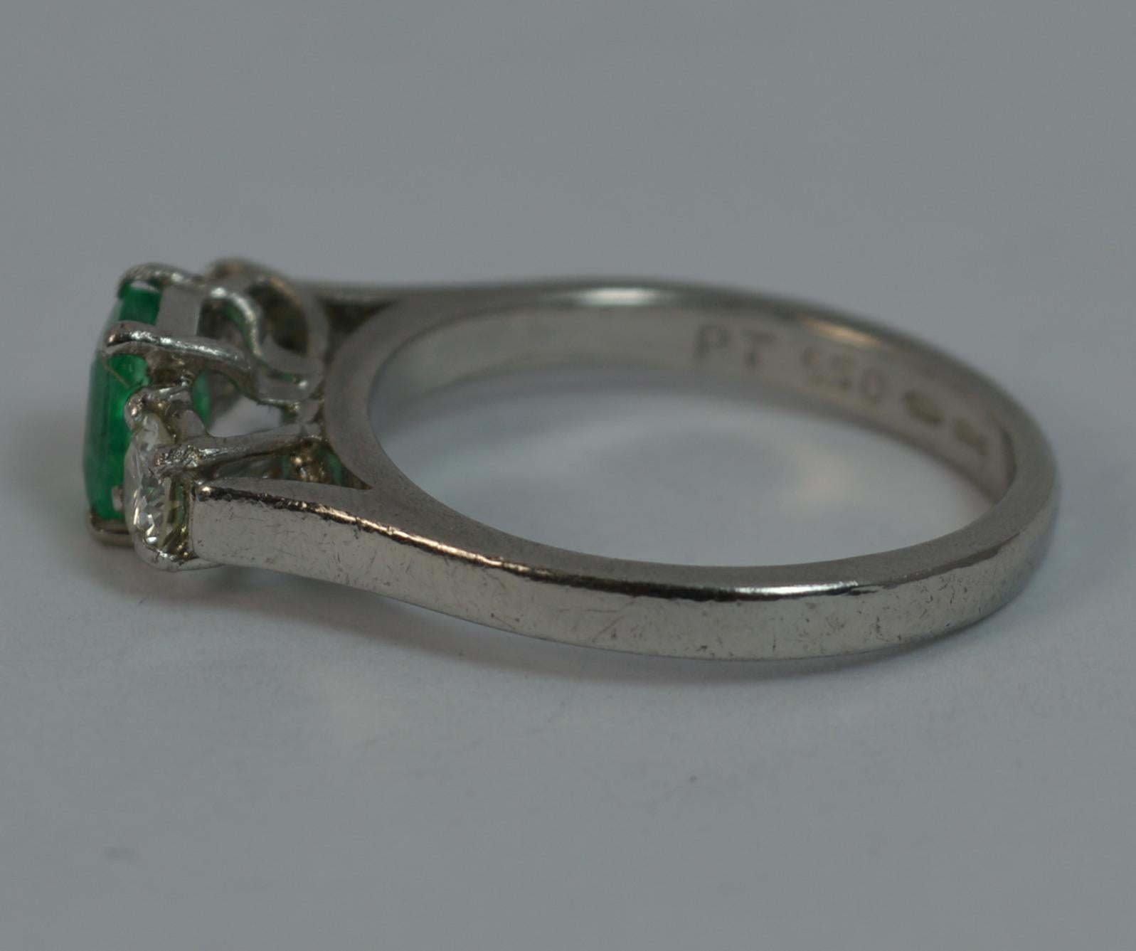 Platinum Emerald and Diamond Trilogy Engagement Ring In Excellent Condition In St Helens, GB