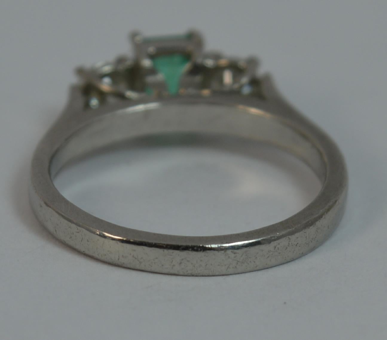 Women's Platinum Emerald and Diamond Trilogy Engagement Ring