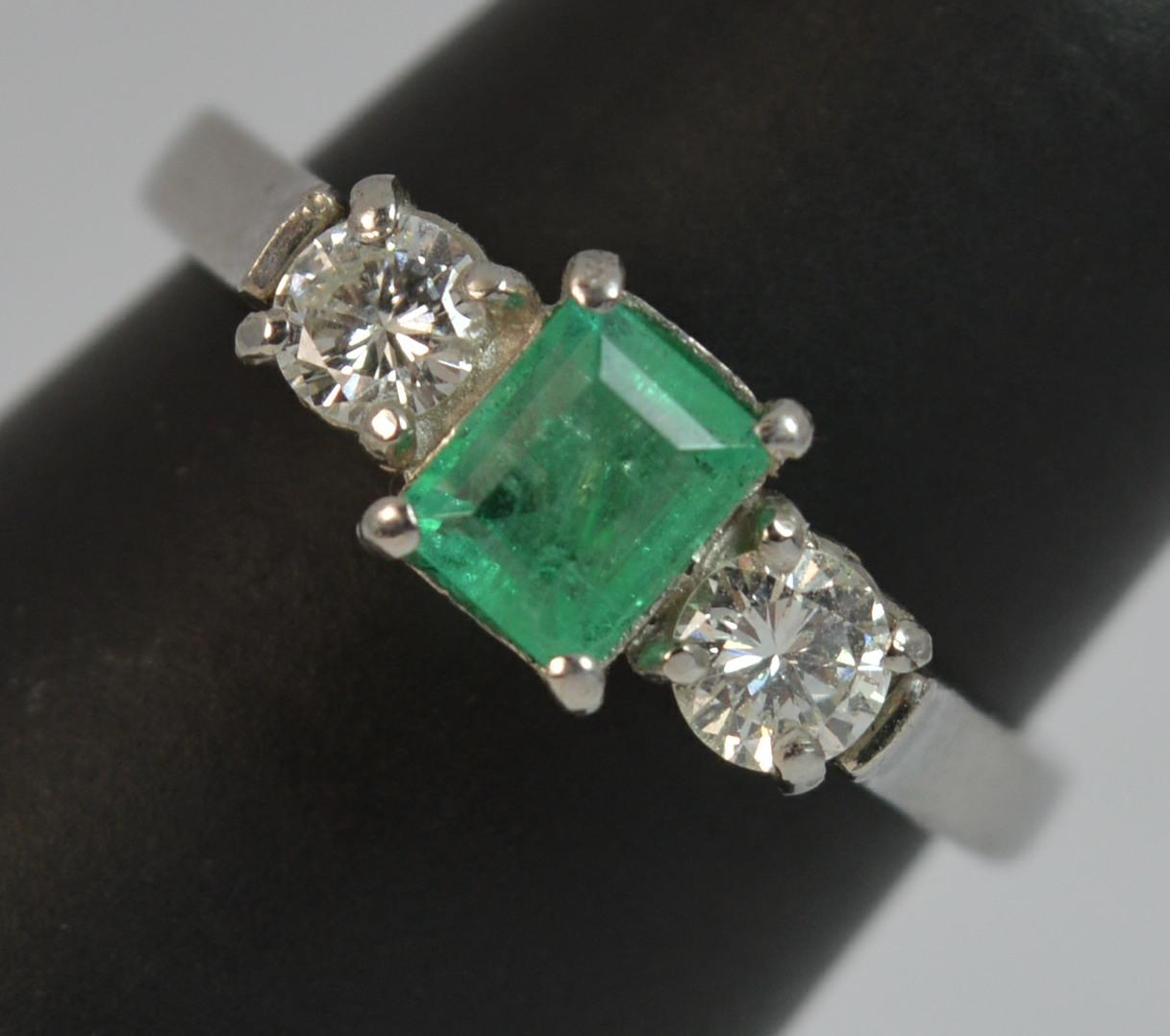 Platinum Emerald and Diamond Trilogy Engagement Ring 3