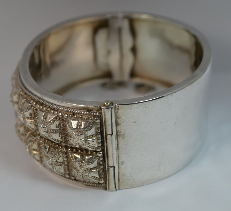 Stylish Victorian Gothic Design Solid Silver Bangle For Sale at 1stdibs