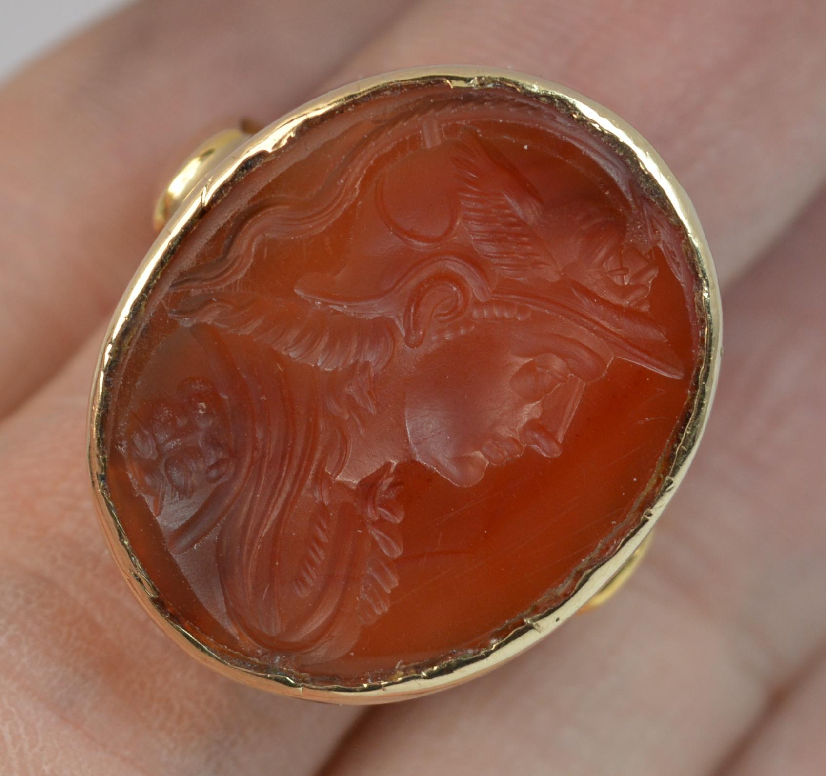 George III Huge Antique 22 Carat Gold and Carnelian Intaglio Seal Signet Ring Mercury God