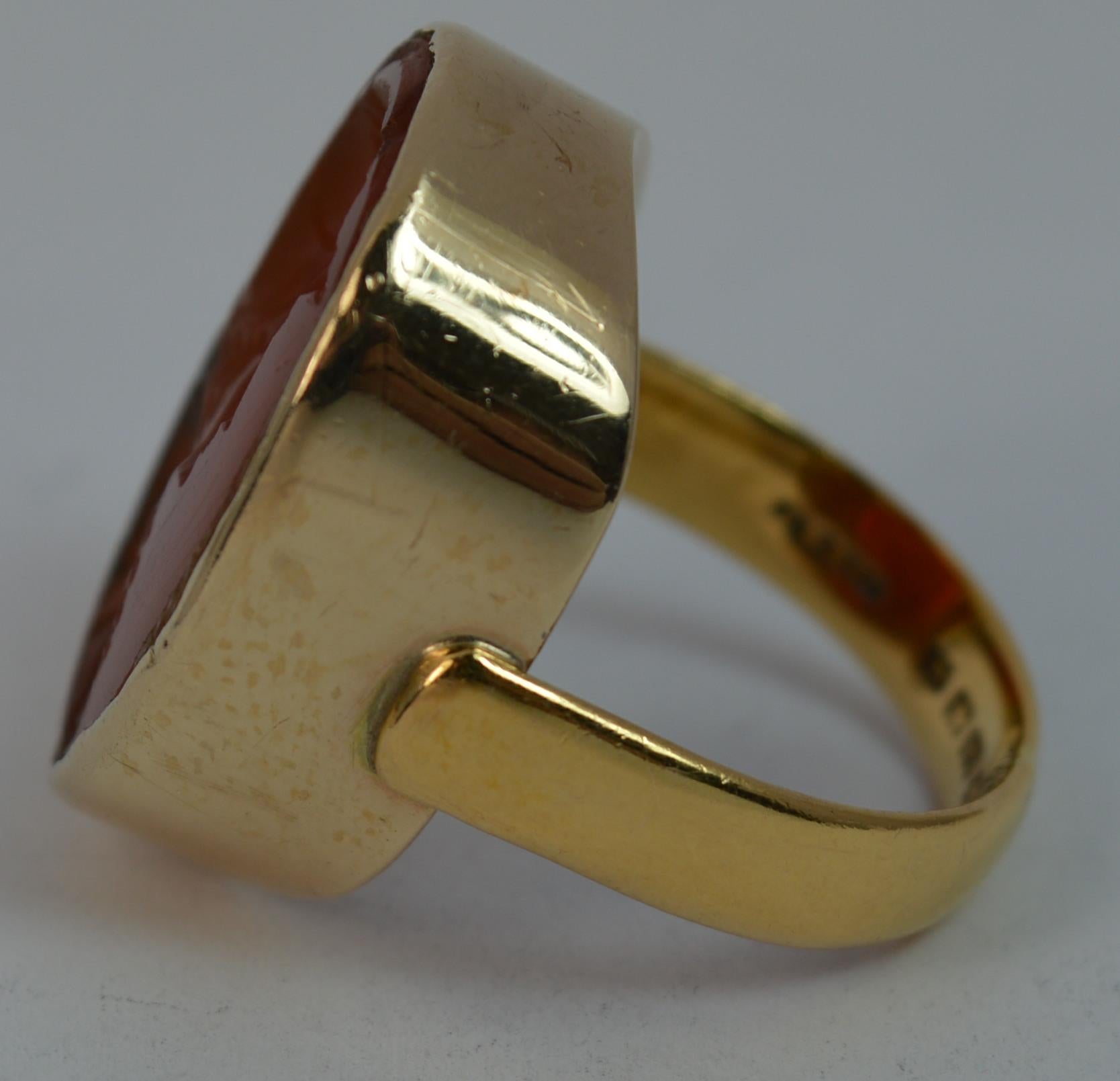 Huge Antique 22 Carat Gold and Carnelian Intaglio Seal Signet Ring Mercury God In Good Condition In St Helens, GB