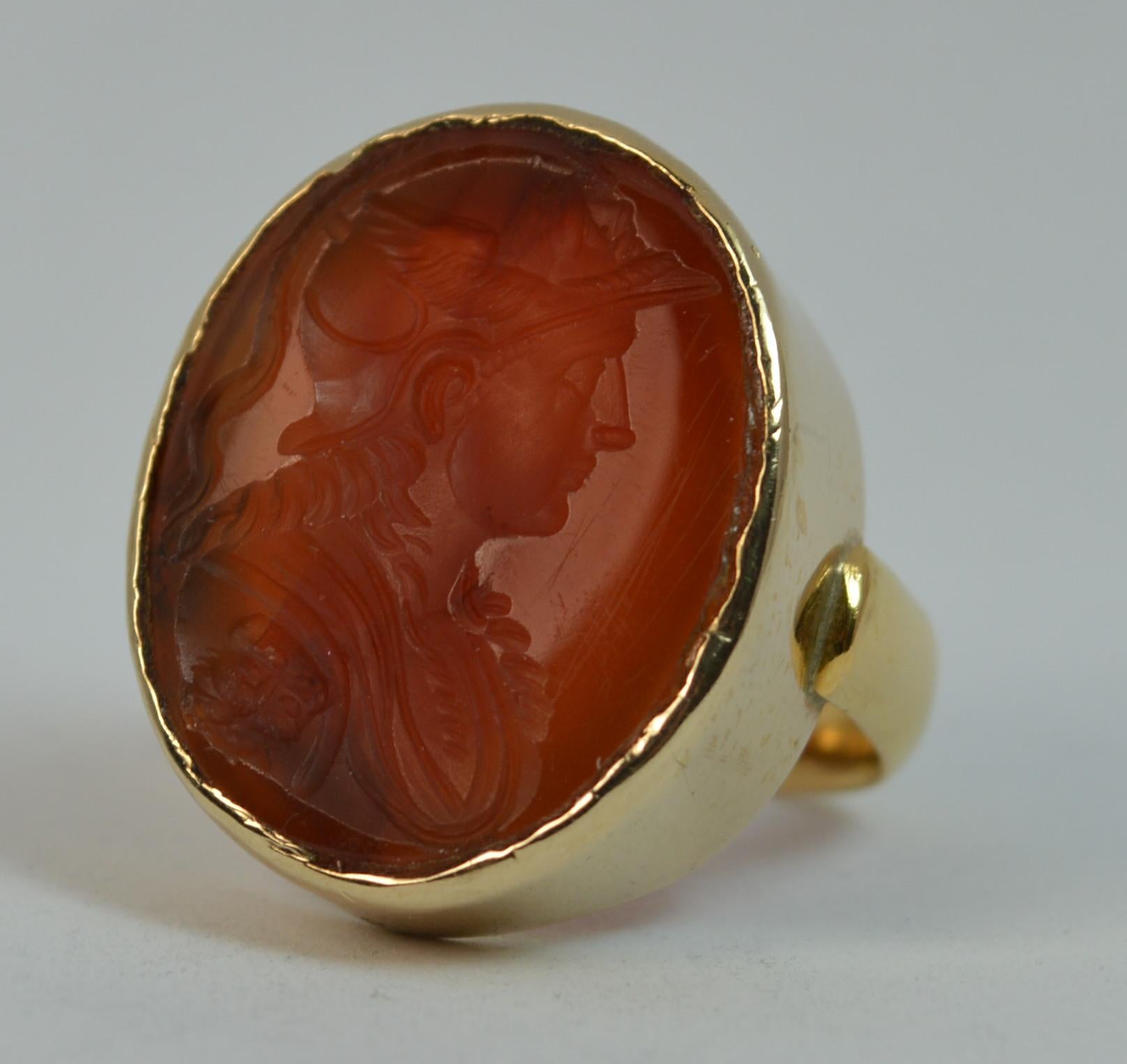 Huge Antique 22 Carat Gold and Carnelian Intaglio Seal Signet Ring Mercury God 1