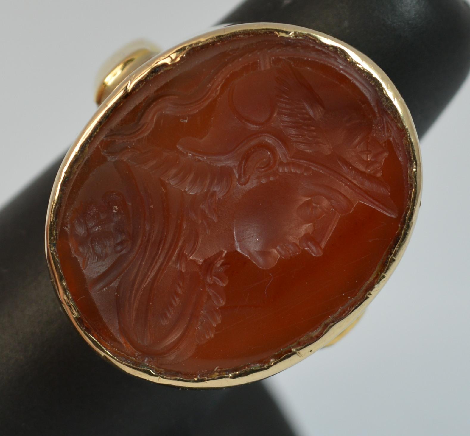 Huge Antique 22 Carat Gold and Carnelian Intaglio Seal Signet Ring Mercury God 3