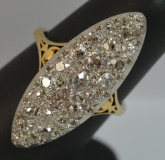 Large Victorian 18 Carat Gold and Old Cut Diamond Navette Cluster Ring