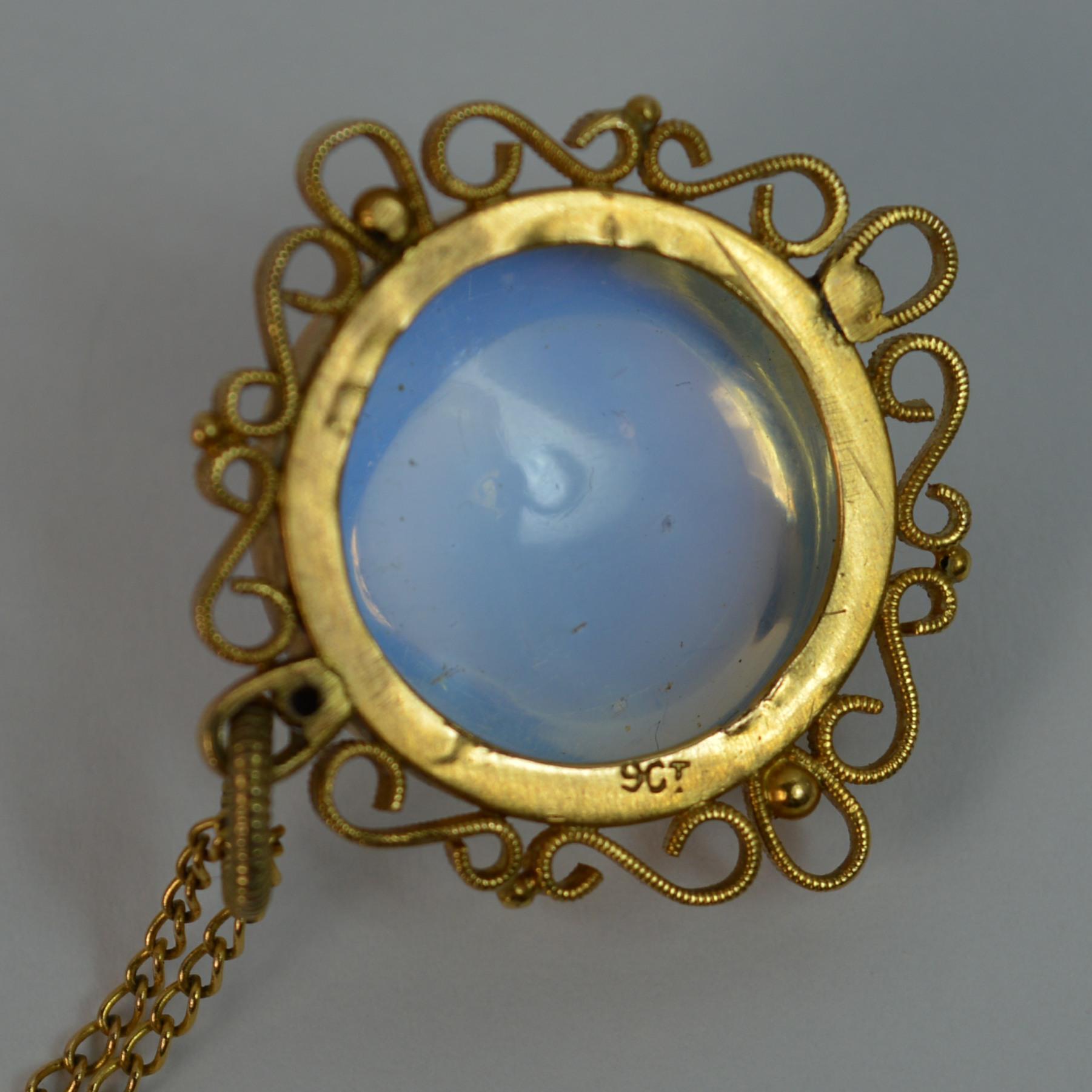 Victorian Large Moonstone Solitaire and 9 Carat Gold Pendant and Chain 2