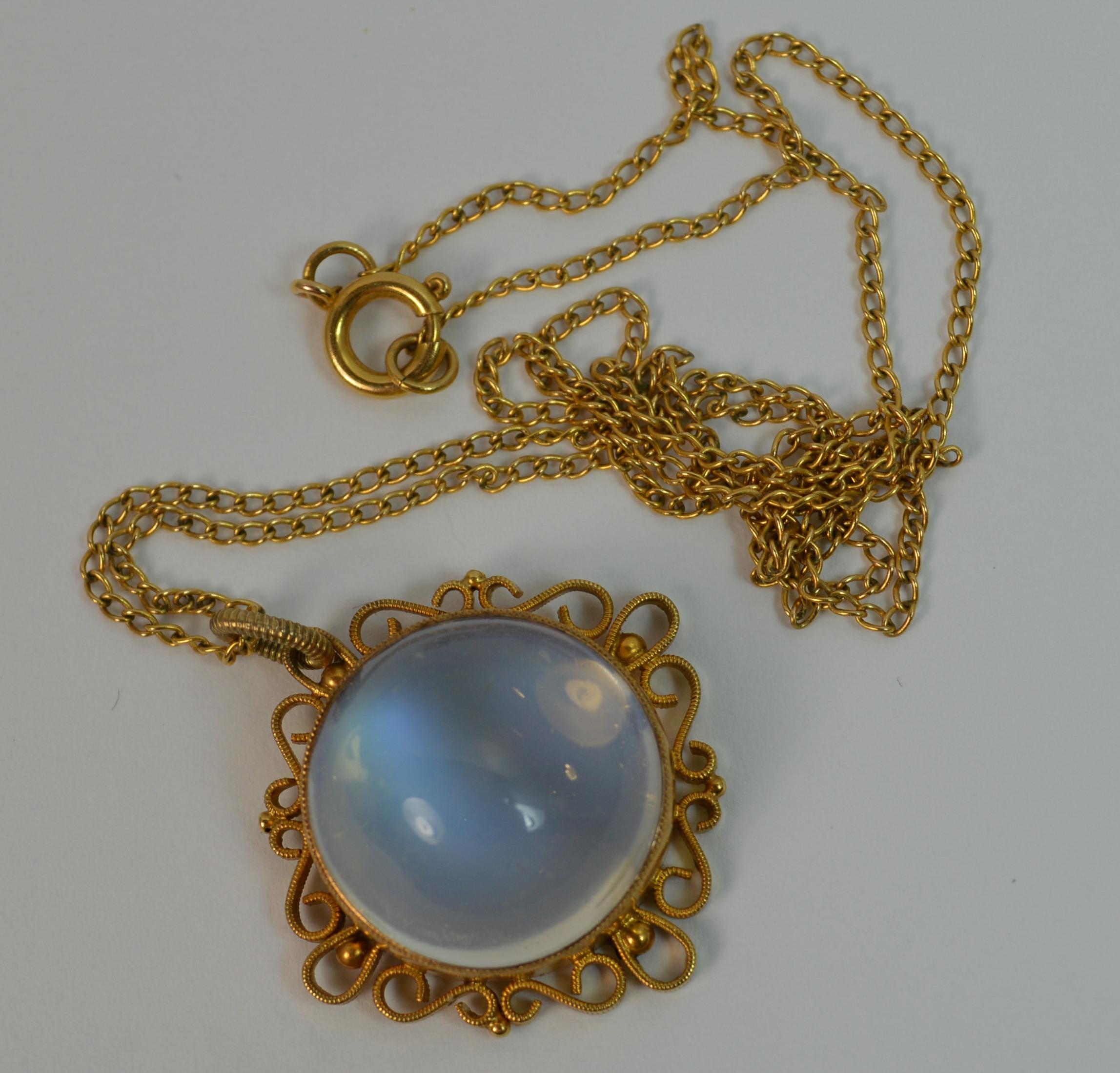 Victorian Large Moonstone Solitaire and 9 Carat Gold Pendant and Chain 4