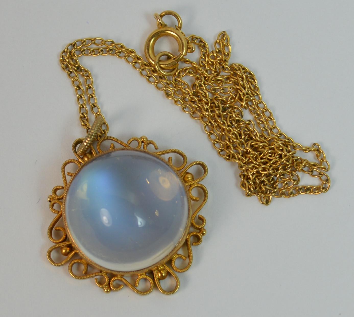 Victorian Large Moonstone Solitaire and 9 Carat Gold Pendant and Chain 5