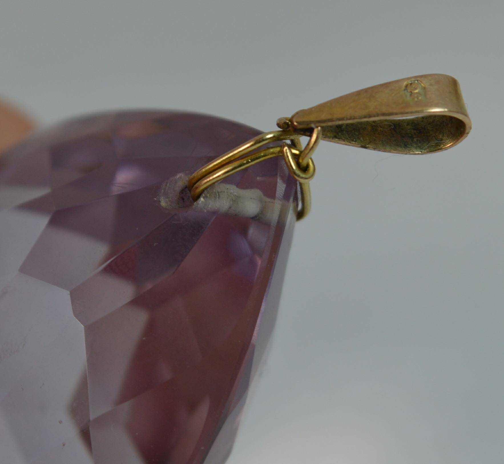 Huge Victorian 9 Carat Rose Gold and 160 Carat Amethyst Pear Drop Pendant For Sale 2
