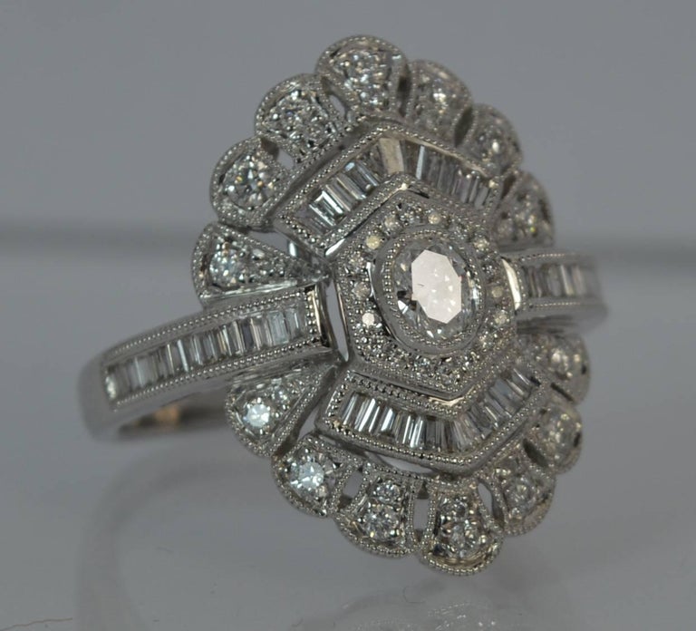 Edwardian Design 18 Carat White Gold and Diamond Cluster Ring at 1stDibs