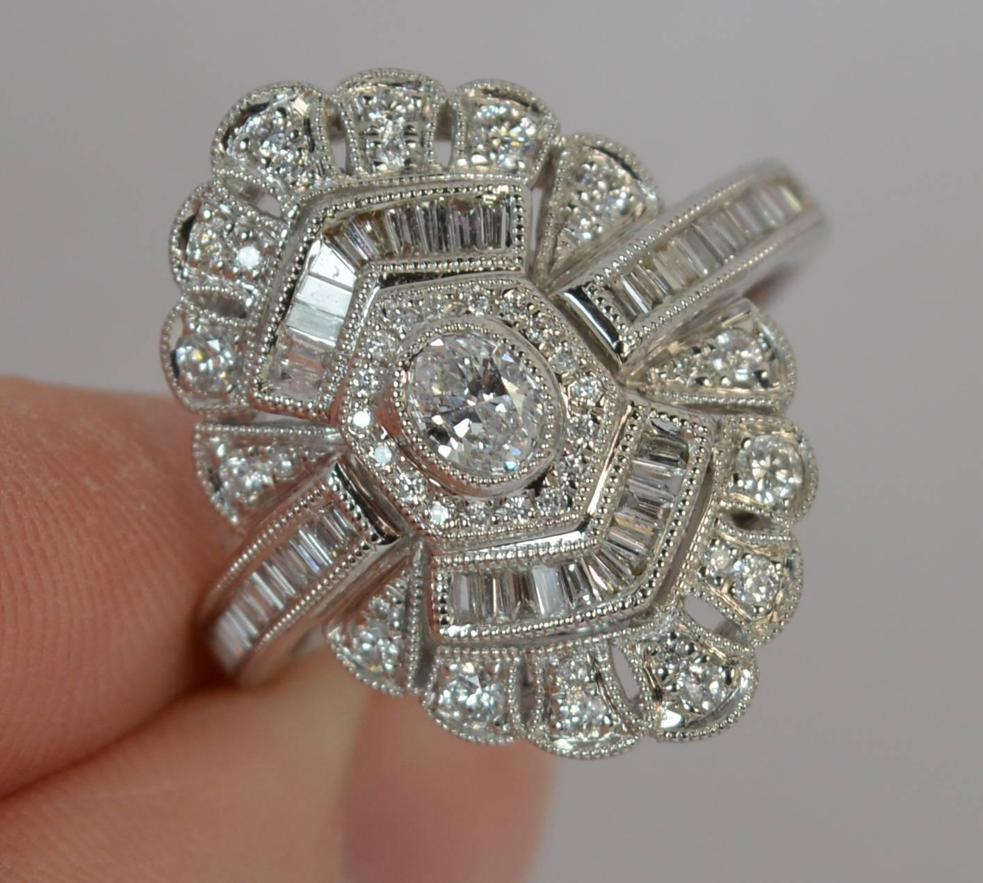 Women's Edwardian Design 18 Carat White Gold and Diamond Cluster Ring