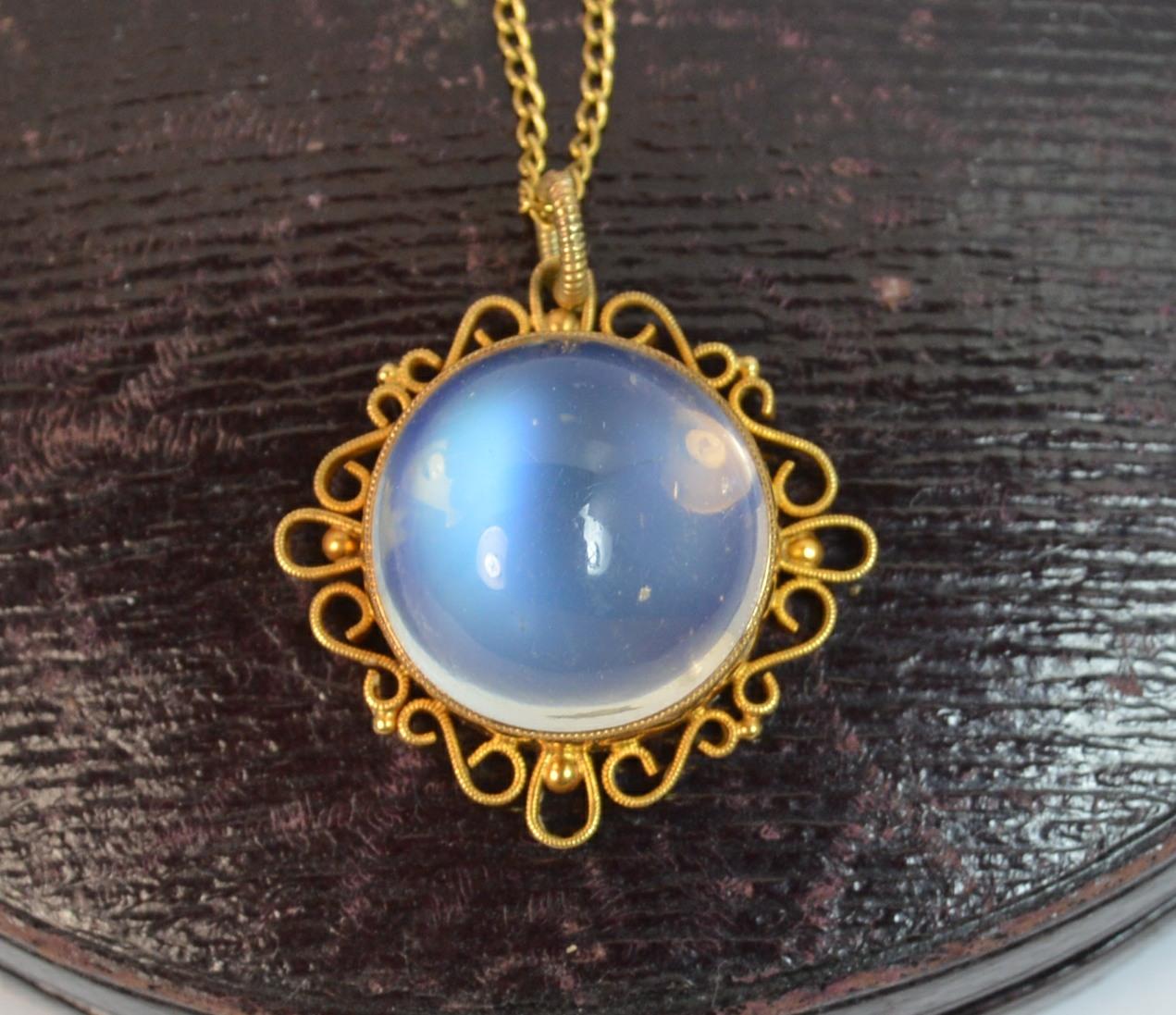 Victorian Large Moonstone Solitaire and 9 Carat Gold Pendant and Chain 6