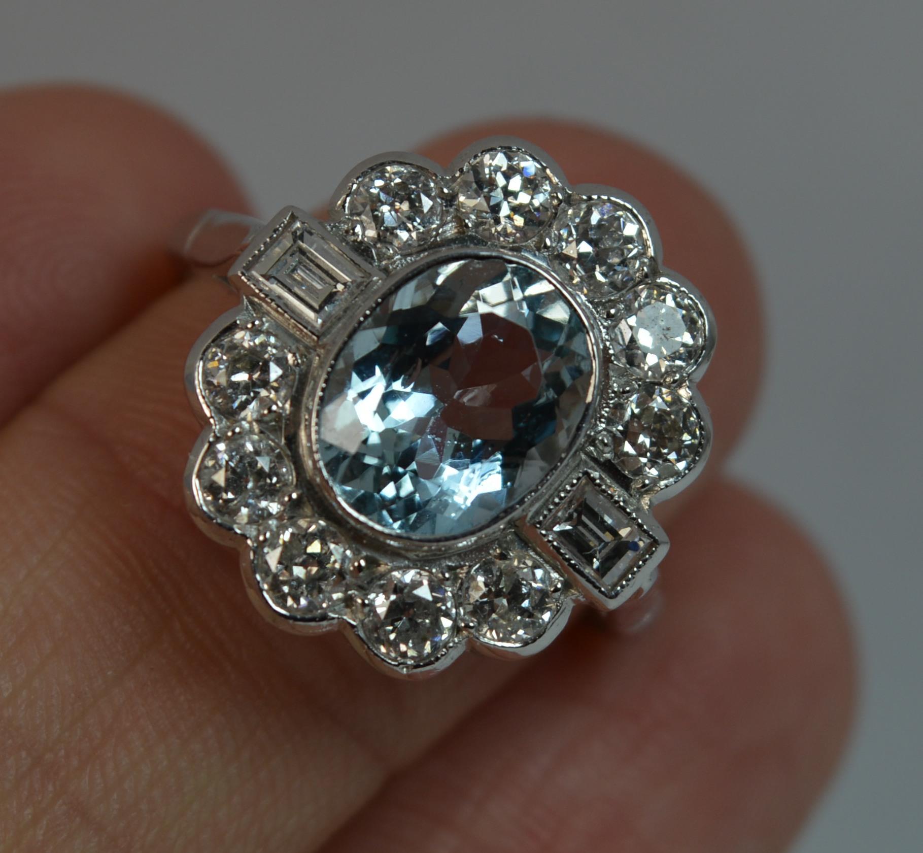 18 Carat White Gold Aquamarine and 1 Carat Old Cut Diamond Cluster Ring In Excellent Condition In St Helens, GB