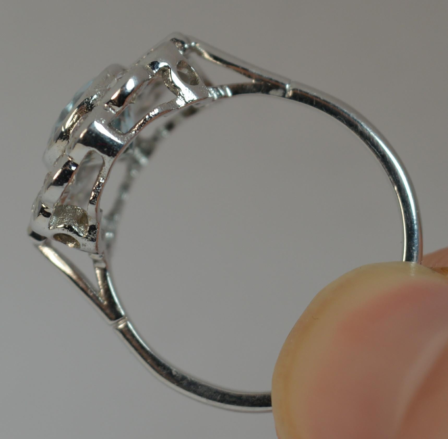 Women's 18 Carat White Gold Aquamarine and 1 Carat Old Cut Diamond Cluster Ring