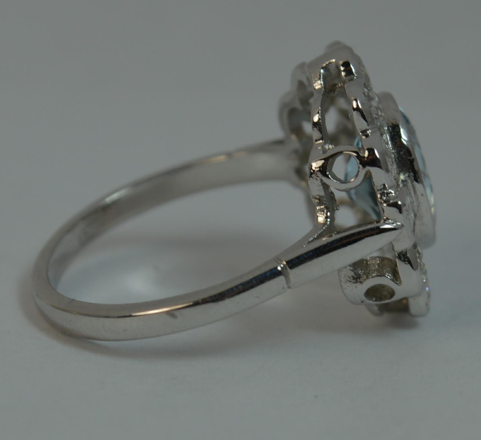 18 Carat White Gold Aquamarine and 1 Carat Old Cut Diamond Cluster Ring 3