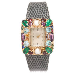 Lucien Piccard Lady's Yellow Gold and Gem Set "Fruit Salad" Wristwatch