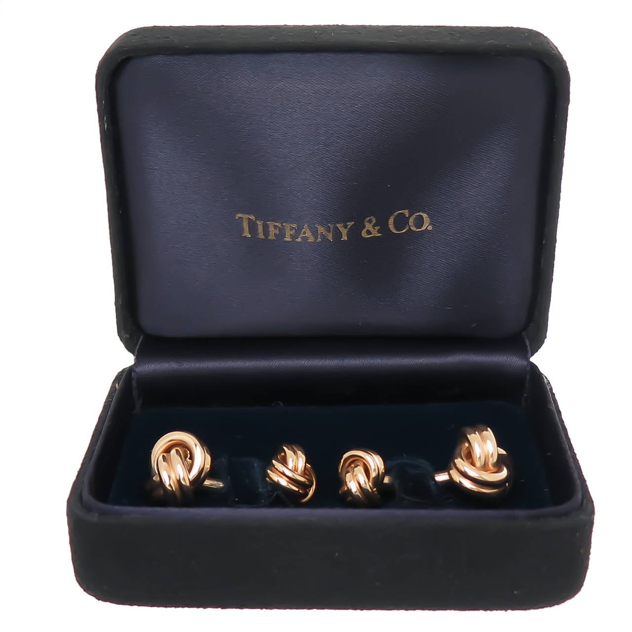 Circa 1990 Tiffany & Co. Tradition 14K Yellow Gold Knot Cufflinks. Very sturdy with Good Weight and original Presentation Box.