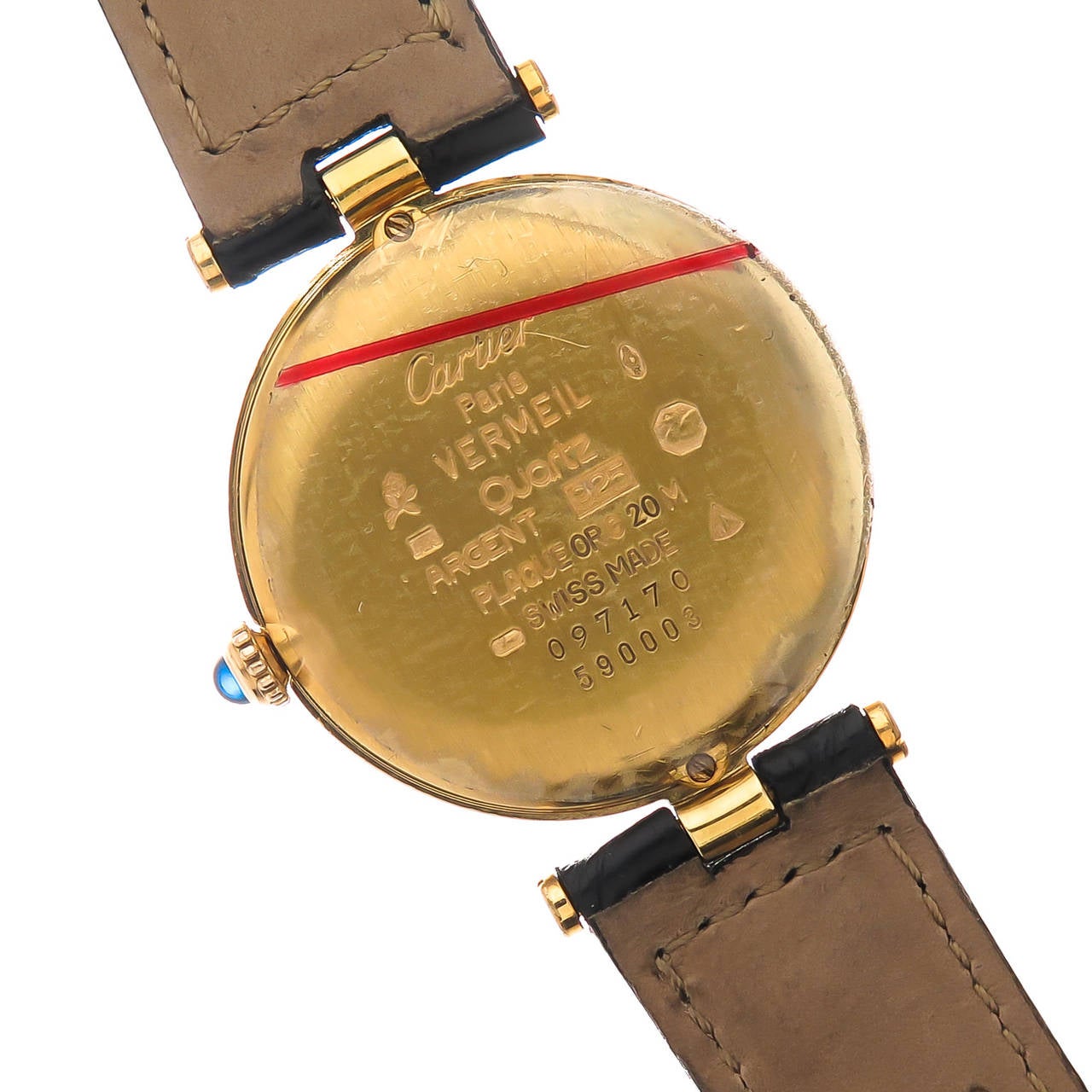 Women's or Men's Cartier Gold Plate on Silver Large Vendome Quartz Wristwatch circa 1990s
