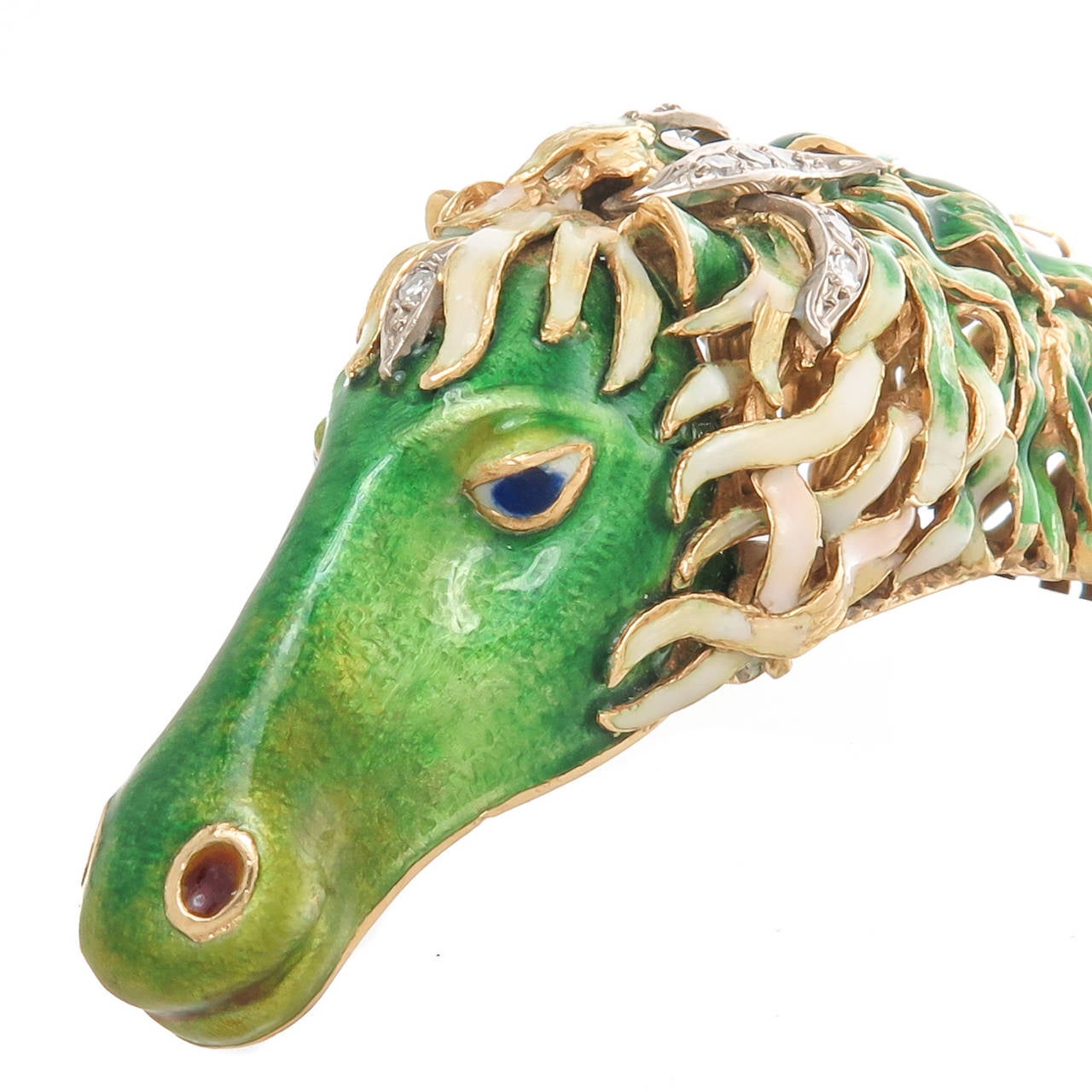1970 Enamel Diamond Gold Sea Horse Bracelet 1
