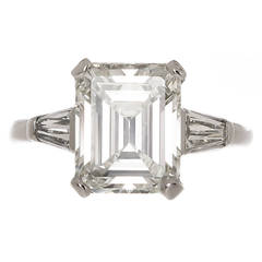 Fine 3.48 Carat Emerald Cut Diamond Platinum Ring
