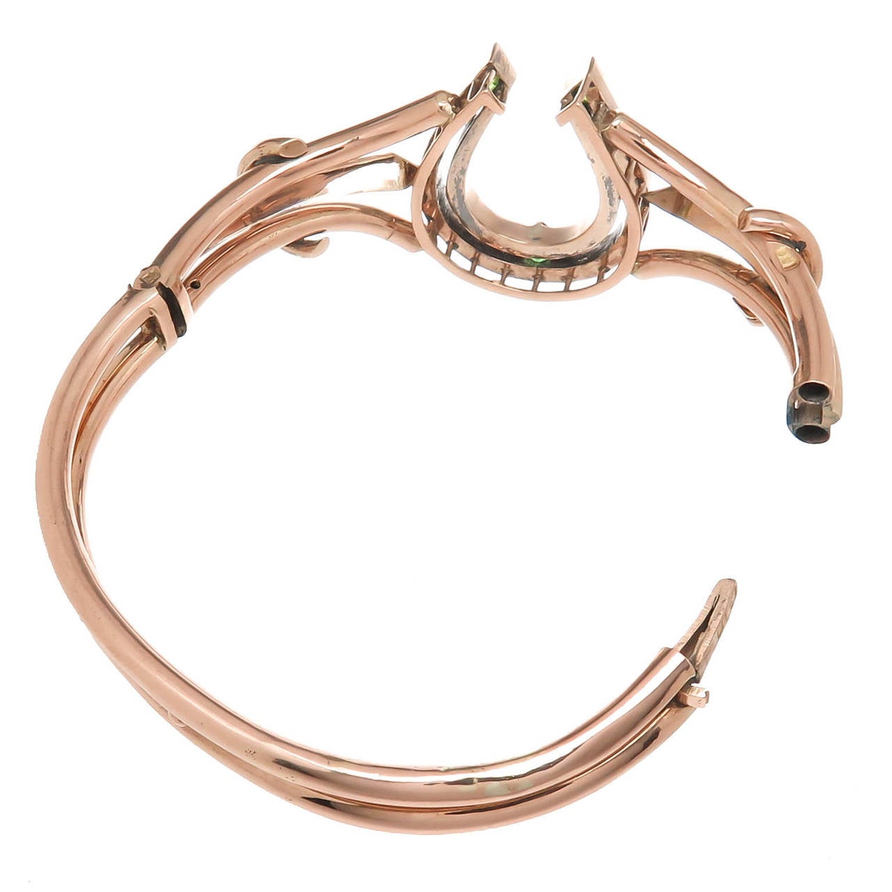 Russian Gem Set Rose Gold Horse Shoe Bracelet circa 1910 In Excellent Condition In Chicago, IL