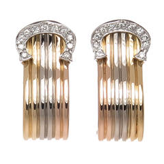 Cartier Tricolor Diamond Gold Clip Earrings