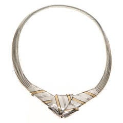 Cartier Sterling Silver Gold Ribbon Form Necklace 1970s