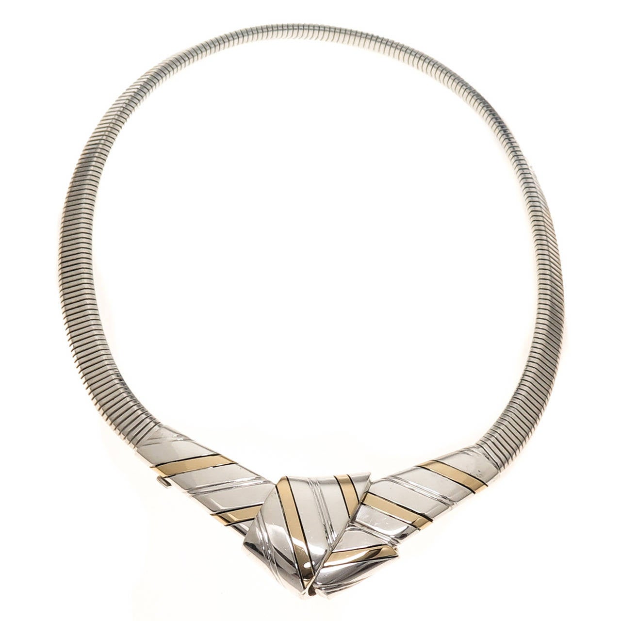 Cartier Sterling Silver Gold Ribbon Form Necklace 1970s