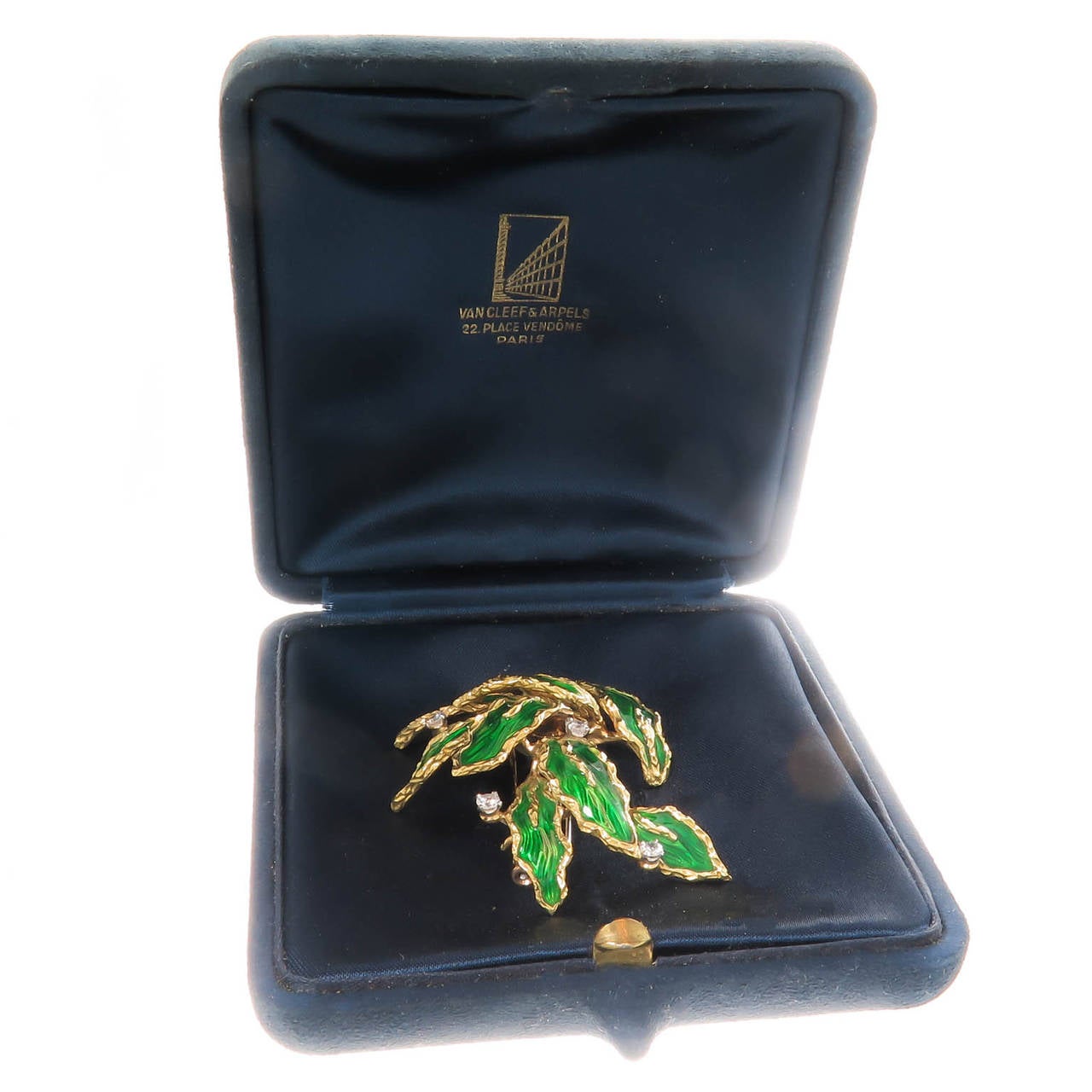 Women's Van Cleef & Arpels Enamel Diamond Gold Leaves Brooch