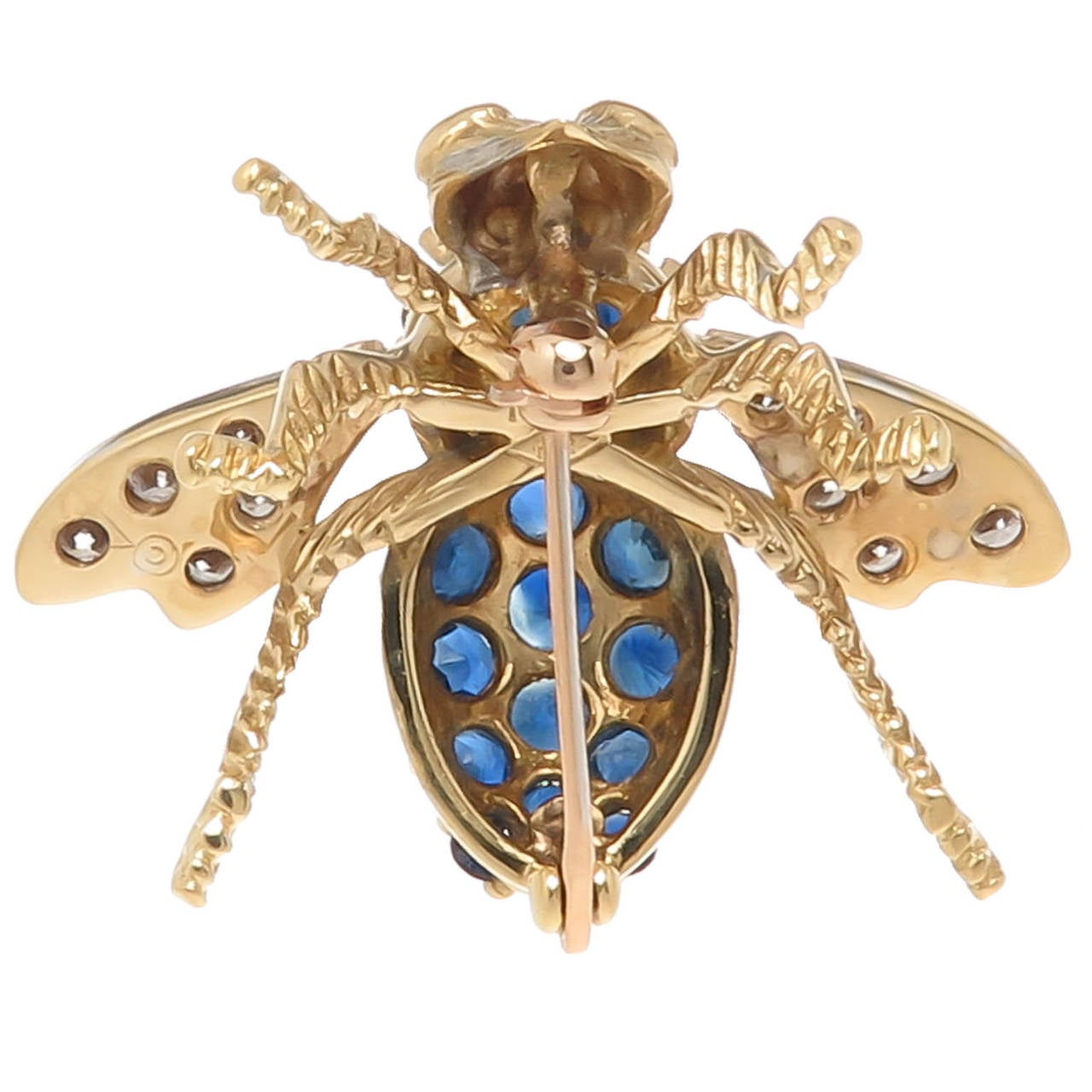 Herbert Rosenthal Large Sapphire Diamond Gold Bee Brooch In Excellent Condition In Chicago, IL