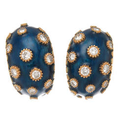 Van Cleef & Arpels Enamel Diamond Gold Clip Earrings