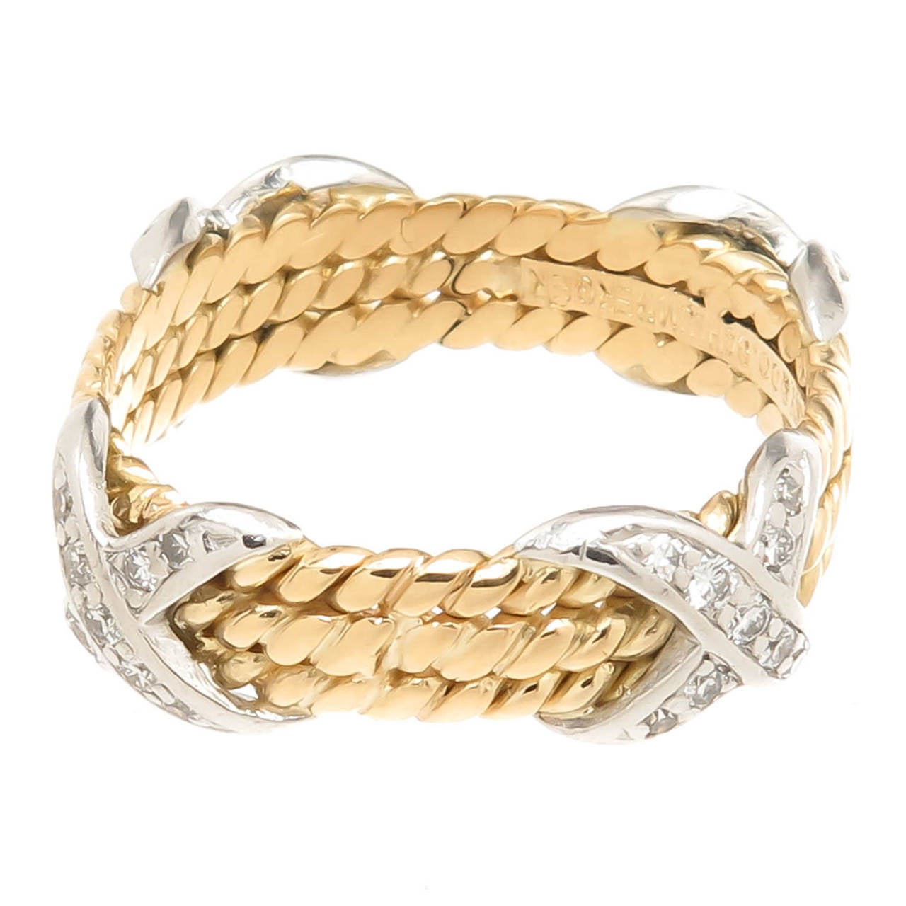 Tiffany and Co. Schlumberger Diamond Gold X Ring at 1stDibs