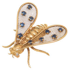 Vintage Chaumet Paris Sapphire Gold Bug Brooch