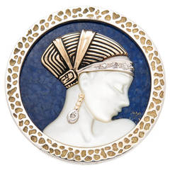 Erte "Loves Enchantment" Lapis Lazuli Mother of Pearl Silver Gold Pin Pendant