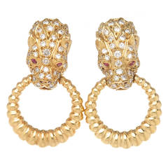 Diamond Gold Leopard Door Knocker Clip Earrings
