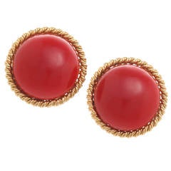 Red Coral Gold Ear Clips