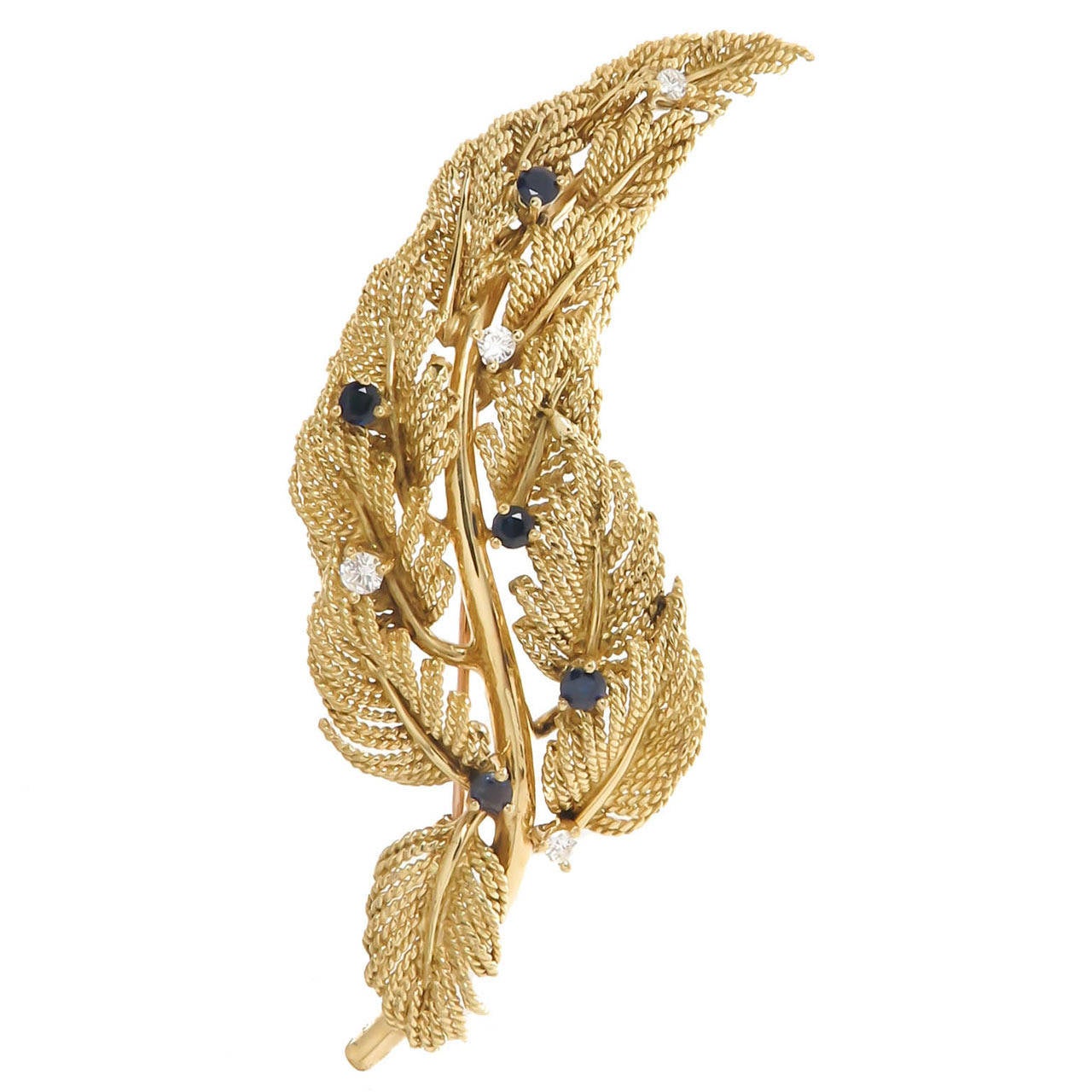 Tiffany & Co. Schlumberger Large Sapphire Diamond Gold Leaves Brooch