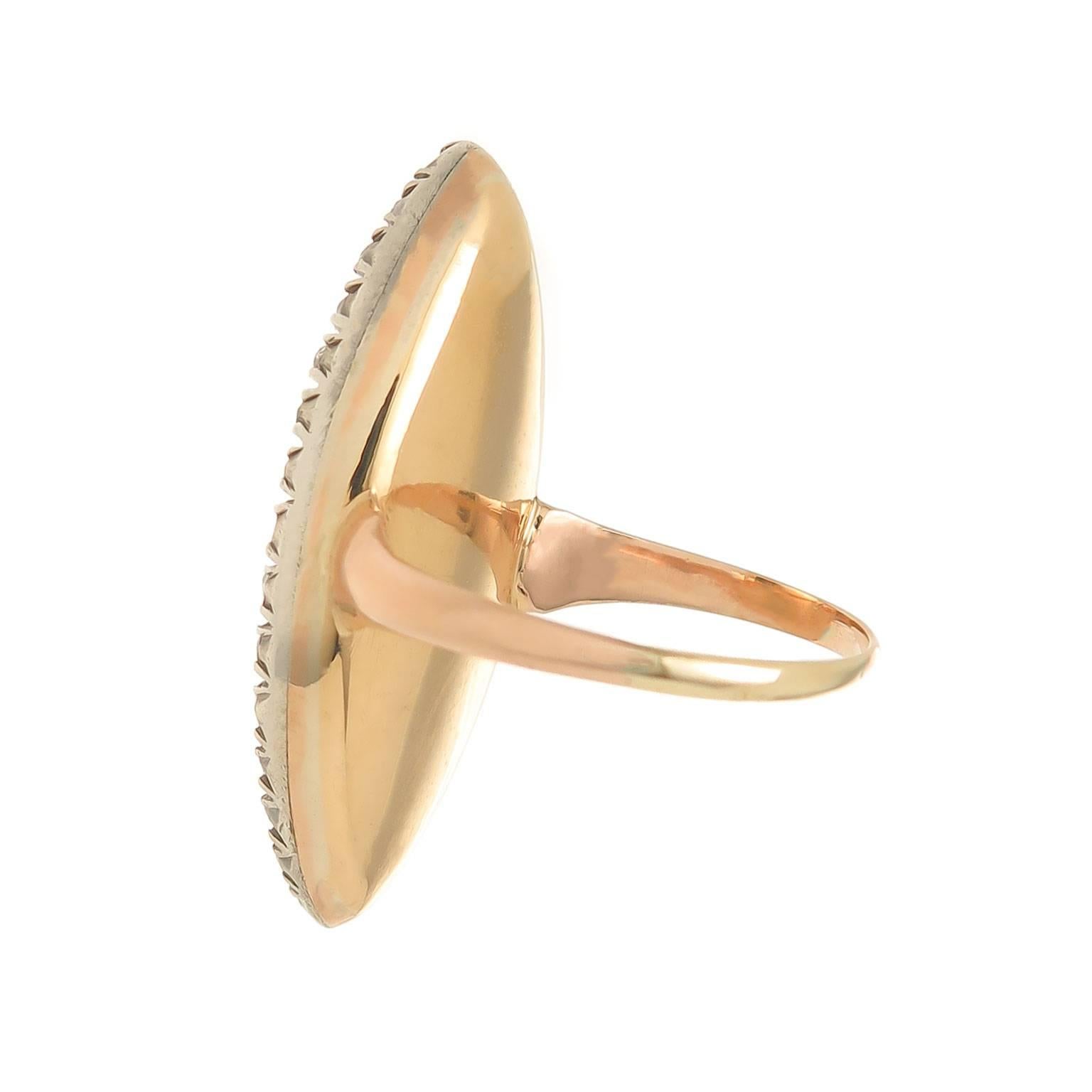Victorian 1870s Enamel Diamond Gold Navette Ring 