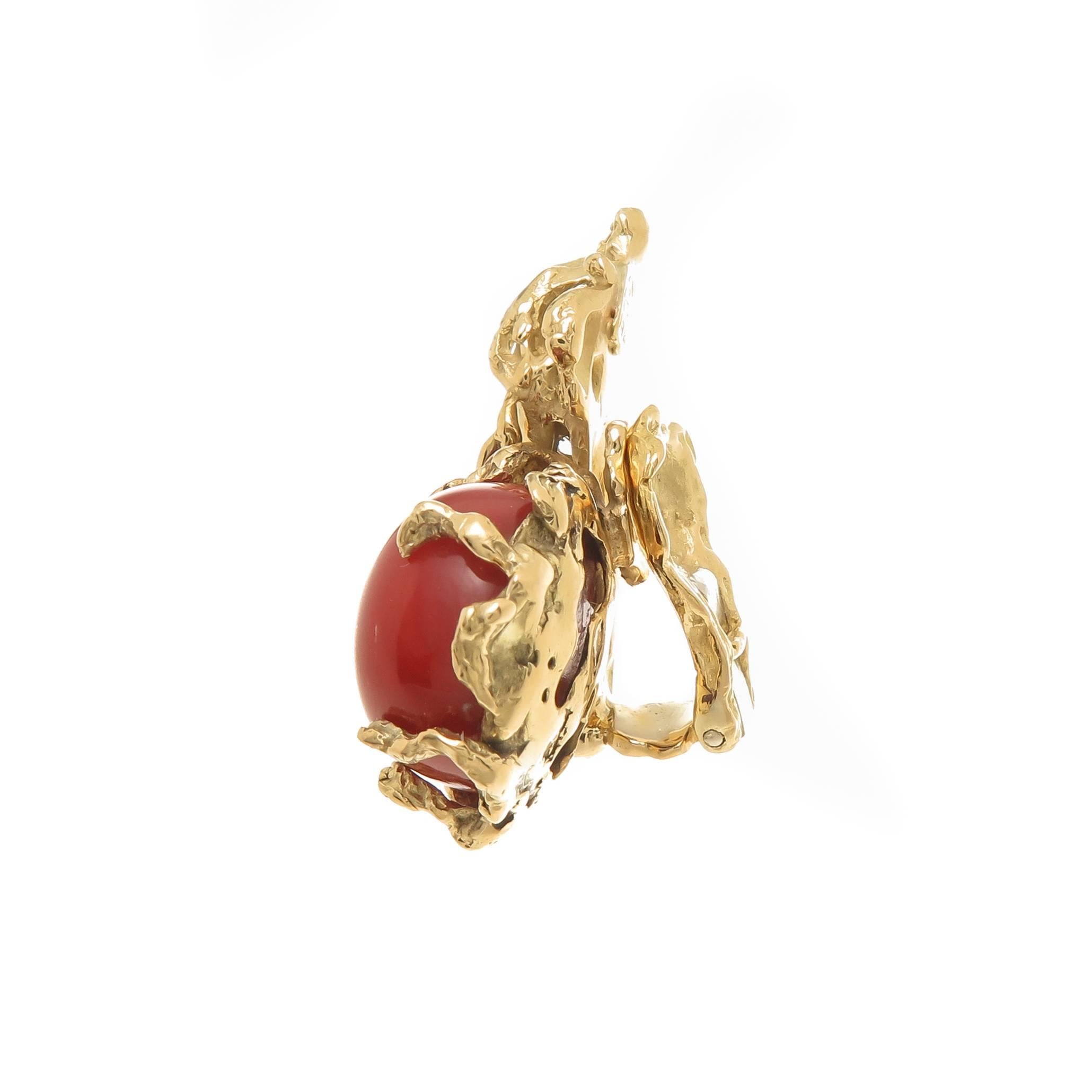 Women's Arthur King Large Coral Gold Earrings 
