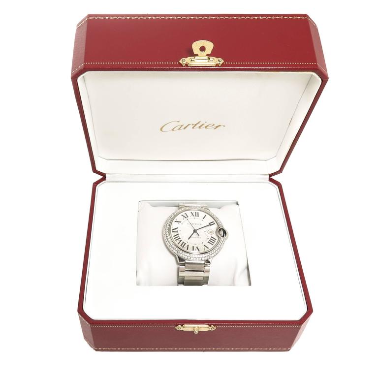 Cartier Stainless Steel Diamond Ballon Bleu Automatic Wristwatch at 1stDibs