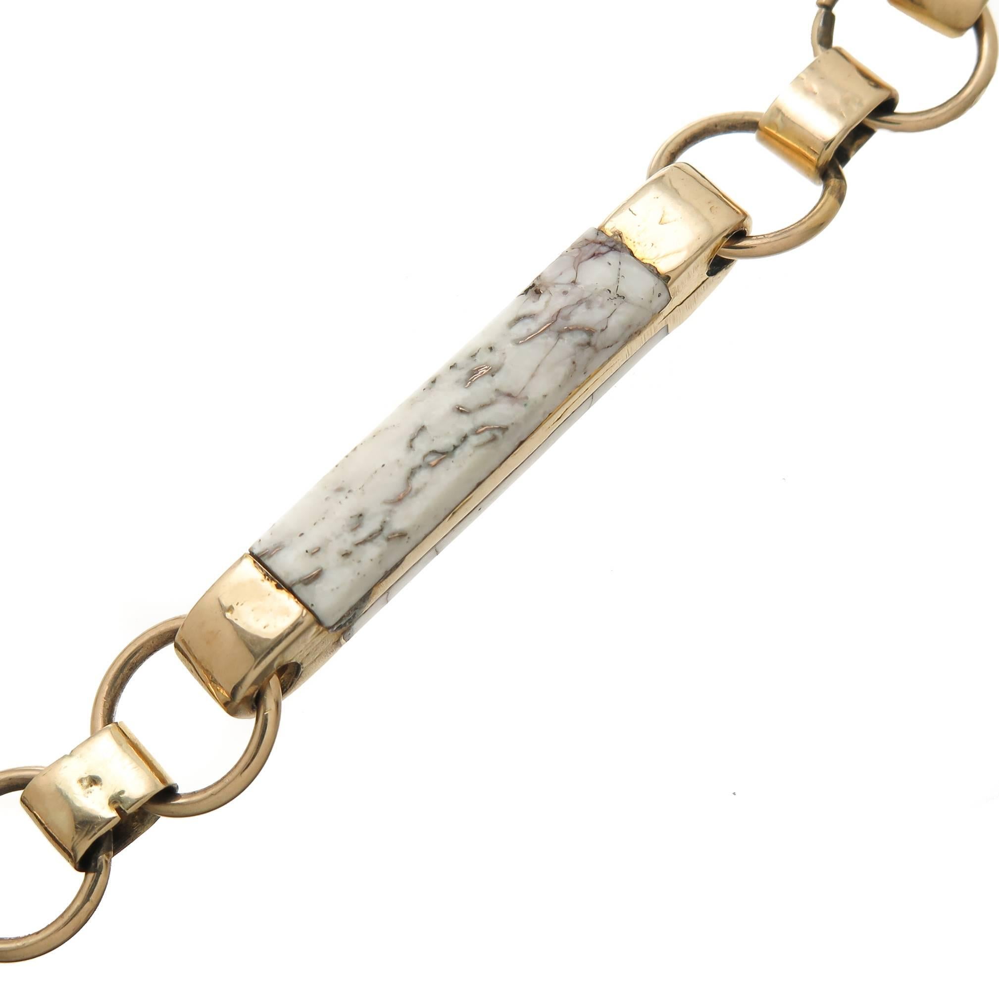 Circa 1870 California Gold Rush, 14K yellow gold and Gold Quartz double sided watch fob chain, Measuring 14 inch in length with links measuring 1/4 inch wide.